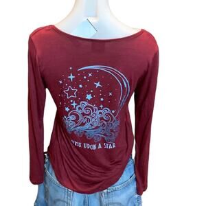 Tinkerbell Long Sleeve Tee SMALL Red Relaxed Fit Fairy Wish Upon A Star T-shirt